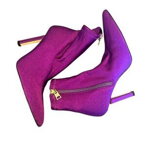 Good American Purple Sock Boots Stiletto Heel Pointed Toe Ankle Booties 7.5‎
